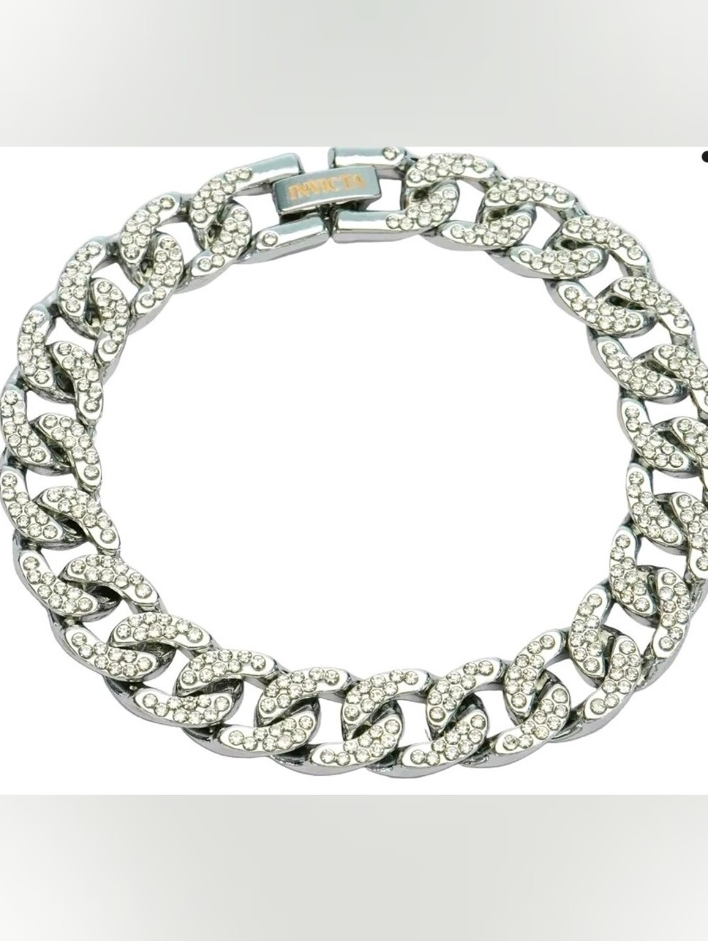 Invicta Elements Iced Out Womens Cuban Chain Bracelet 6.5 in Silver